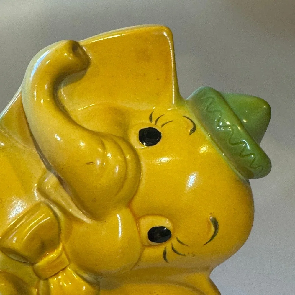 Vintage 50s Miller Studios Elephant Wall Plaque Yellow Green Retro Nursery Decor